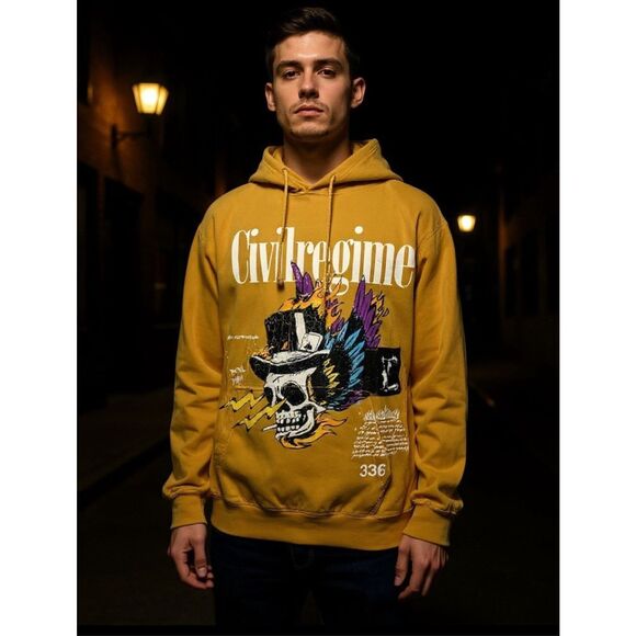 Civil Regime Beetlejuice Mustard Yellow Hoodie. Size Large. NWOT - Picture 1 of 4